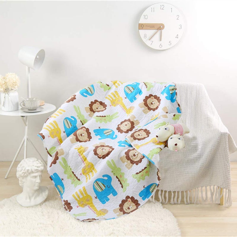 Abreeze Cute Lion Nursery Bed Blanket - Elephant Giraffe Coverlet Quilt Bedspread Throw for Boys - Cotton Crib Comforter Soft Toddler Blanket 43" X 51" - Image 2